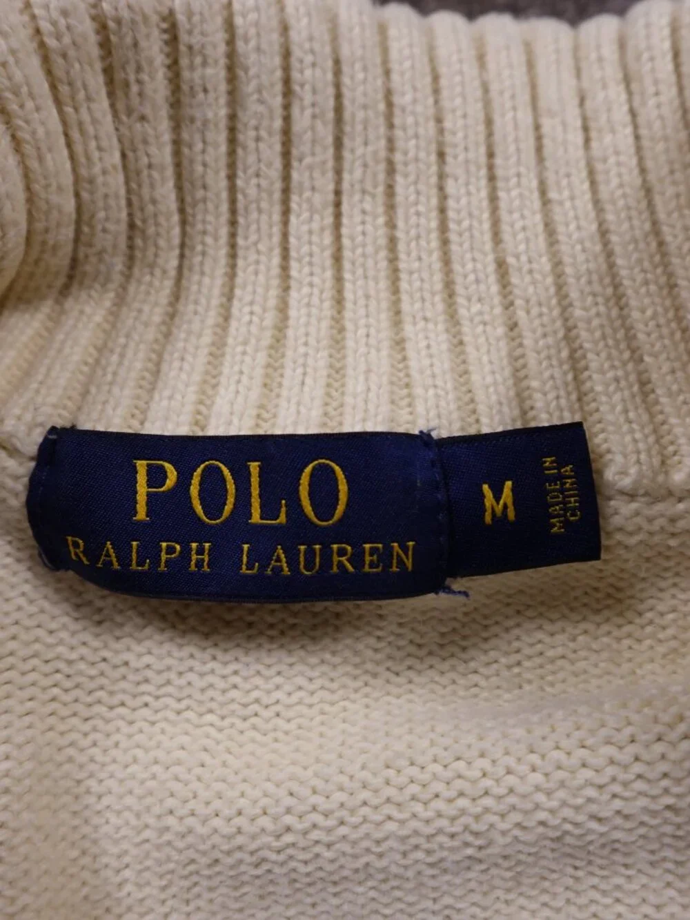 Polo Ralph Lauren Quarter Zip Sweater Men’s Medium Cream Cotton Classic - Picture 3 of 11